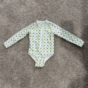 Green and Blue Checkered Long Sleeve Baby Swimsuit